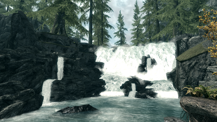 The Elder Scrolls V: Skyrim, Waterfall, Trees, Party Fall HD Wallpaper Desktop Background