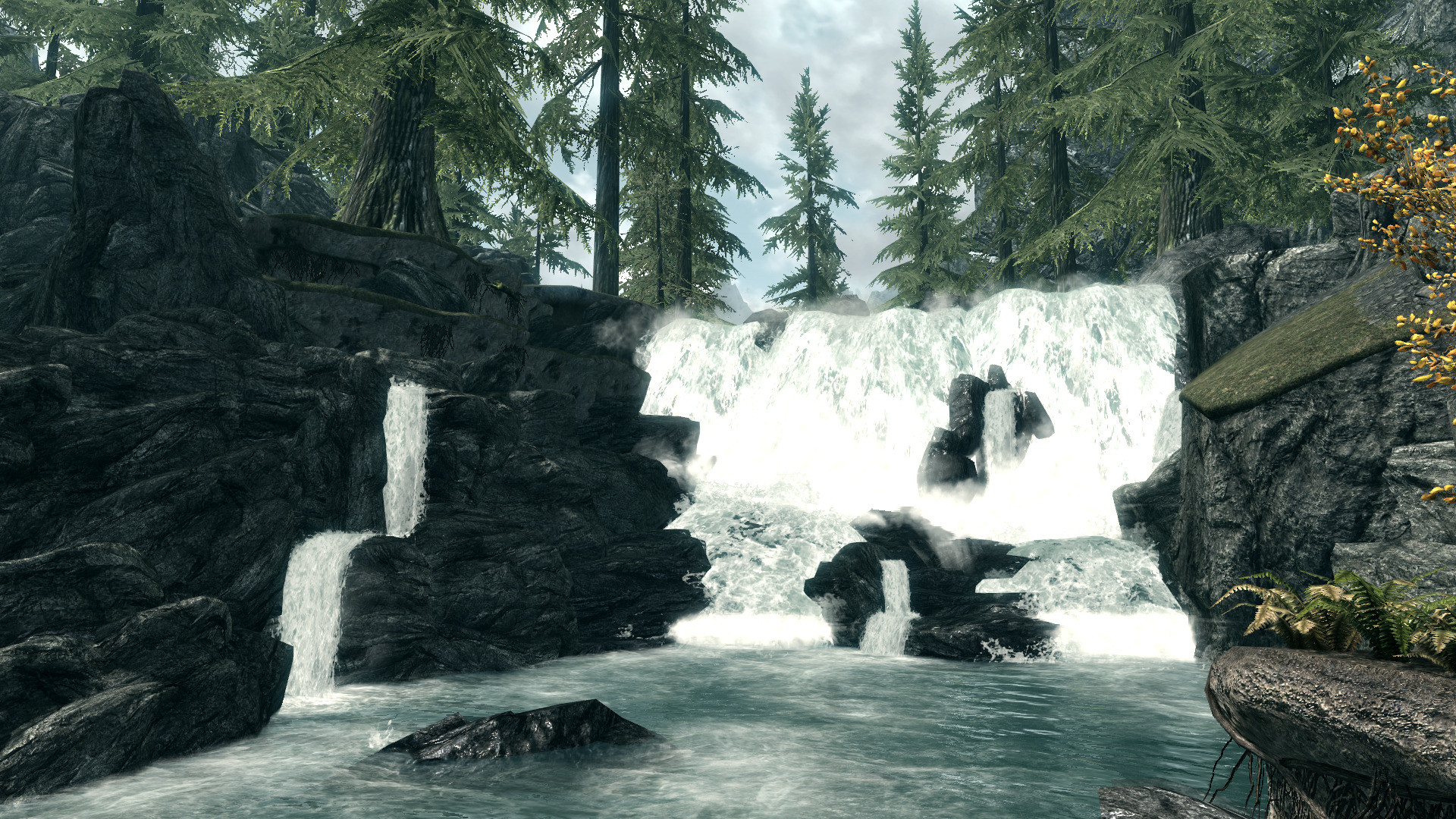 The Elder Scrolls V: Skyrim, Waterfall, Trees, Party Fall Wallpaper