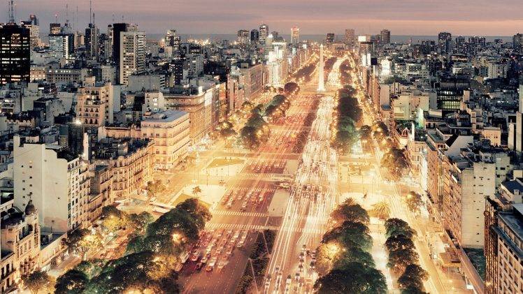 city, Car, Road, Trees, Building, Night, Buenos Aires HD Wallpaper Desktop Background