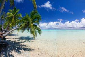 nature, Landscape, Beach, White, Sand, Island, Palm Trees, Sea, Clouds, Tropical, Summer