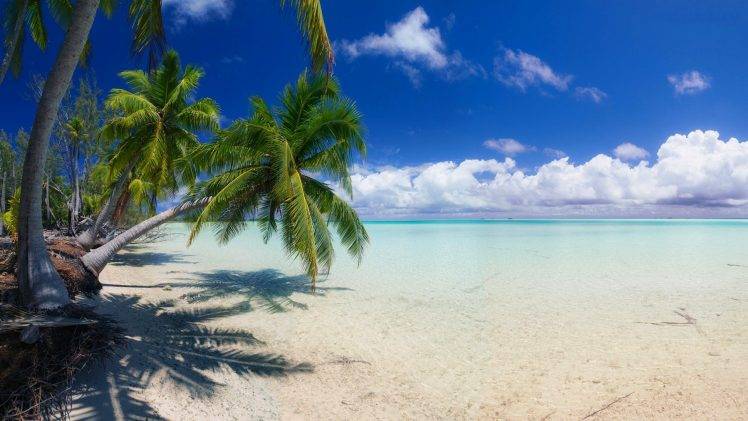 nature, Landscape, Beach, White, Sand, Island, Palm Trees, Sea, Clouds, Tropical, Summer HD Wallpaper Desktop Background