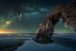 nature, Landscape, Milky Way, Rock, Ice, Sea, Starry Night, Natural Light, Long Exposure