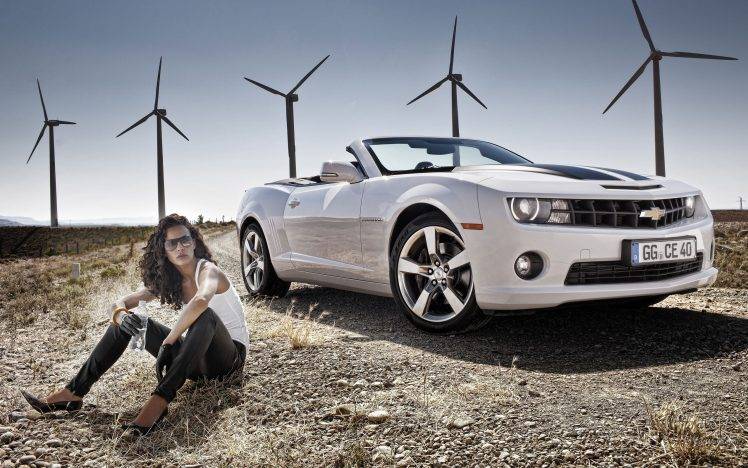 women, Chevrolet Camaro, Women With Cars, Curly Hair, Sunglasses, Sitting, White Cars HD Wallpaper Desktop Background