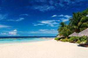 nature, Landscape, Maldives, Resort, White, Sand, Beach, Sea, Palm Trees, Tropical, Island, Summer