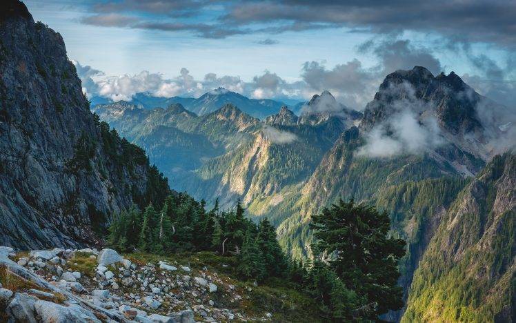 landscape, Nature, Mountain, Sunset, Clouds, Forest, Washington State, Trees, Summer, Cliff HD Wallpaper Desktop Background
