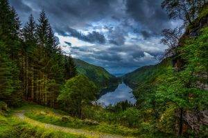 nature, Landscape, Lake, Forest, Clouds, Path, Grass, Trees, Mountain, Valley, Norway