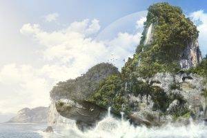 artwork, Fantasy Art, Words Of Radiance, Turtle, Mountain, Trees, Waves, Science Fiction, Edited, Sea Monsters