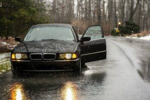 car, BMW 740, Old Car, Black, Rain