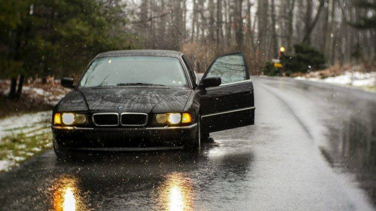 car, BMW 740, Old Car, Black, Rain HD Wallpaper Desktop Background