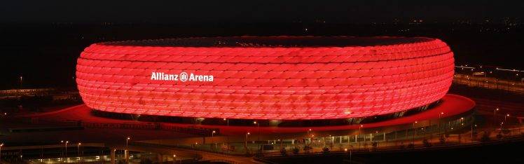 Allianz Arena, Stadium, Night, Lights, FC Bayern, Soccer, Dual Monitors, Multiple Display HD Wallpaper Desktop Background