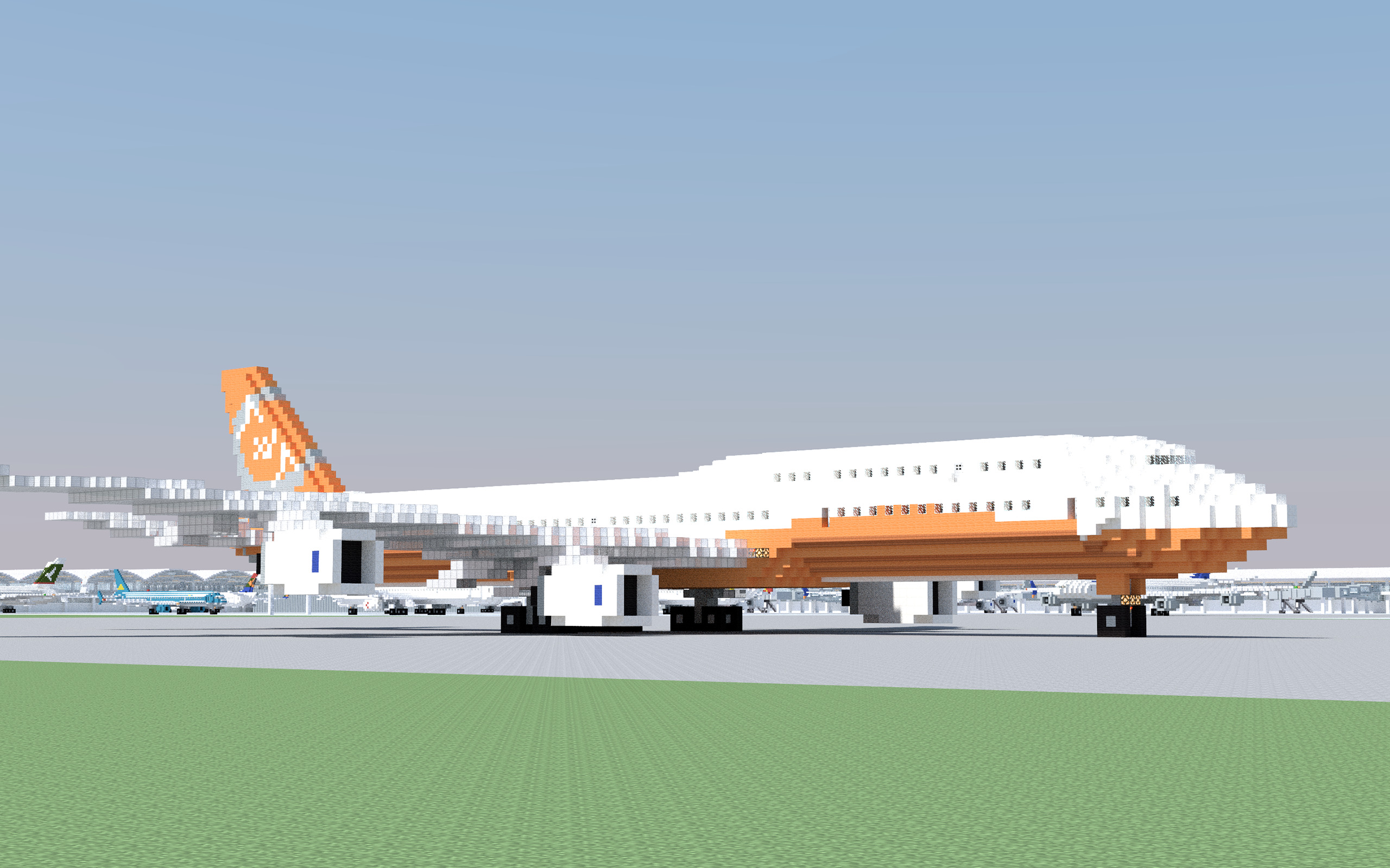aircraft, Airplane, Boeing 747, 3D Blocks, Airport Wallpaper