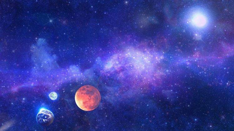 digital Art, Universe, Space, Stars, Planet, Glowing, Nebula, Blue Wallpapers  HD / Desktop and Mobile Backgrounds