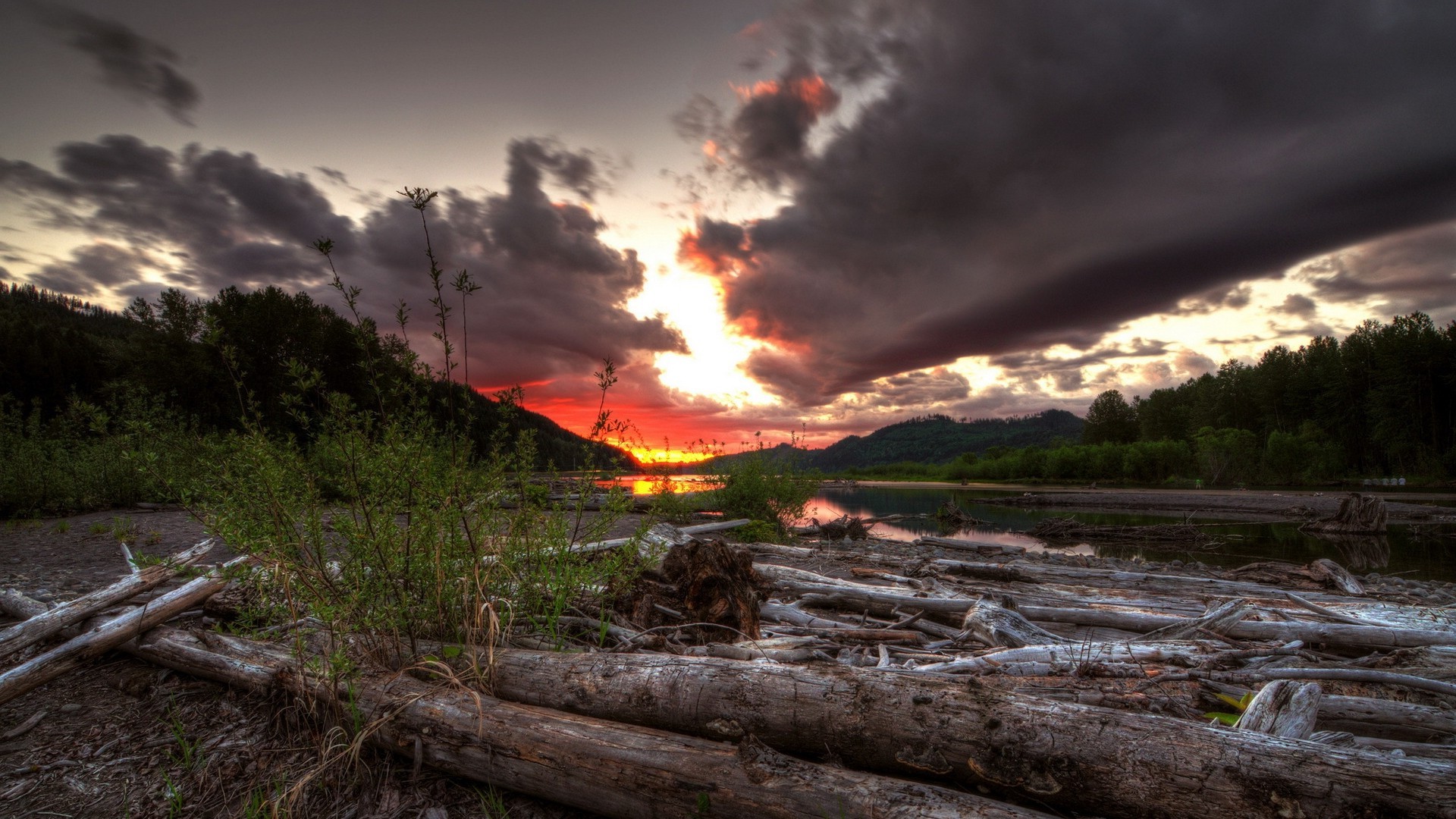 nature, Landscape, Long Exposure, Sunset, Clouds, Hill, Mountain, Trees, Forest, Water, Lake, Wood, Dead Trees, Plants, HDR, Reflection Wallpaper