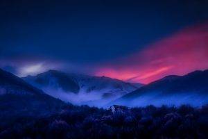nature, Landscape, Armenia, Mountain, Sunset, Forest, Mist, Snowy Peak, Sky, Trees