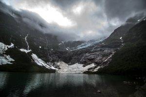 nature, Landscape, Glaciers, Lake, Mountain, Dark, Clouds, Creeks, Norway