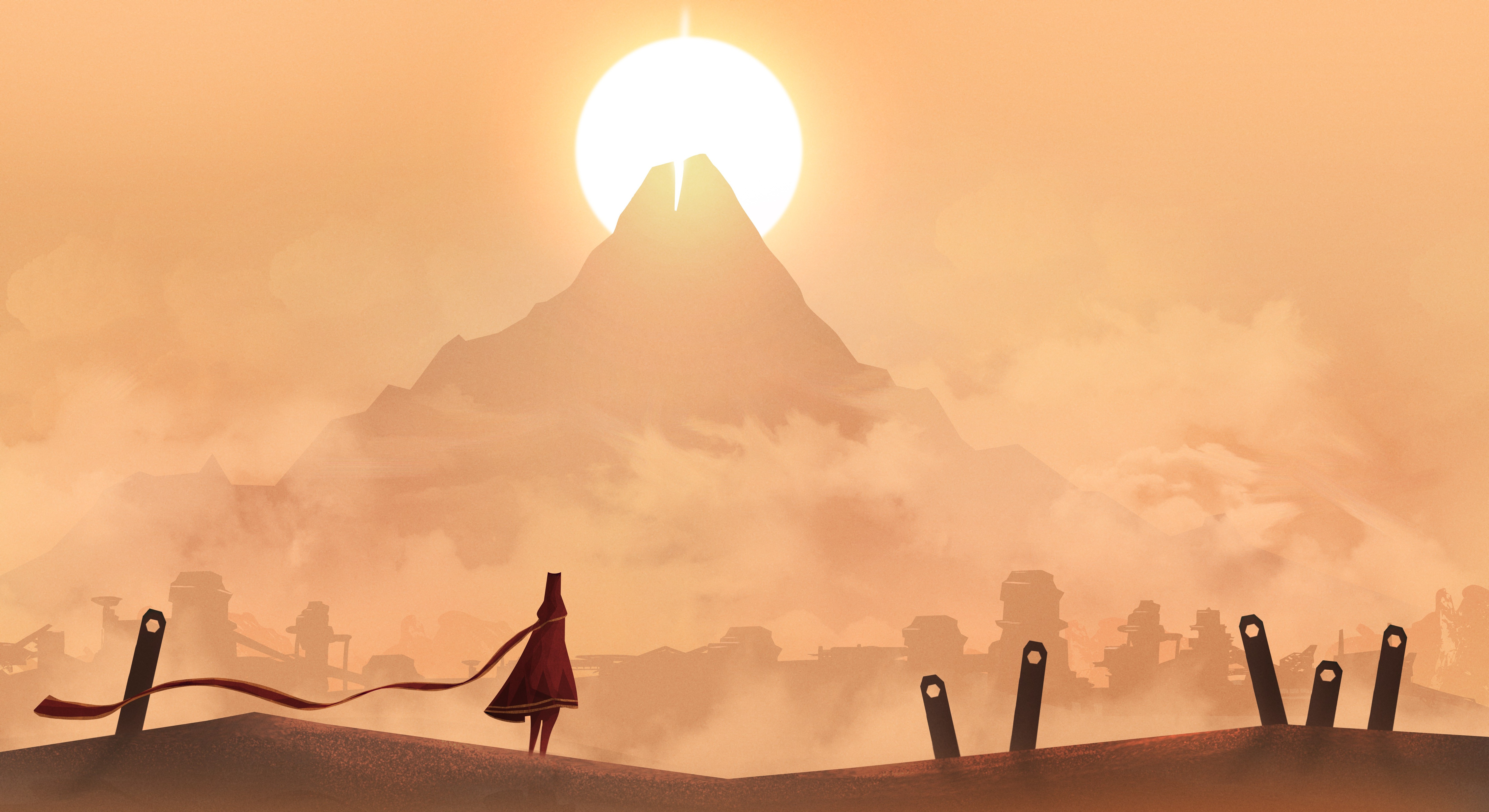 Journey (game), Vectors, Landscape, Mountain, Sun Wallpaper