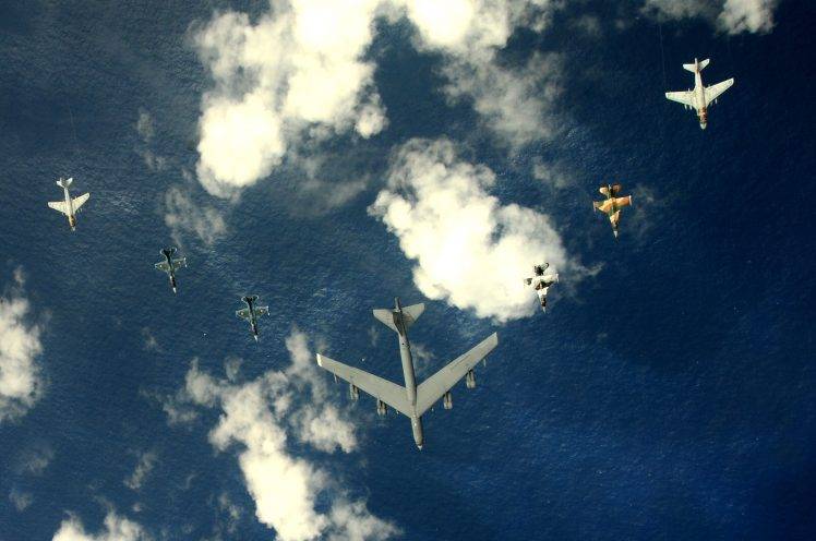 military, Airplane, Clouds, Sea, Boeing B 52 Stratofortress HD Wallpaper Desktop Background