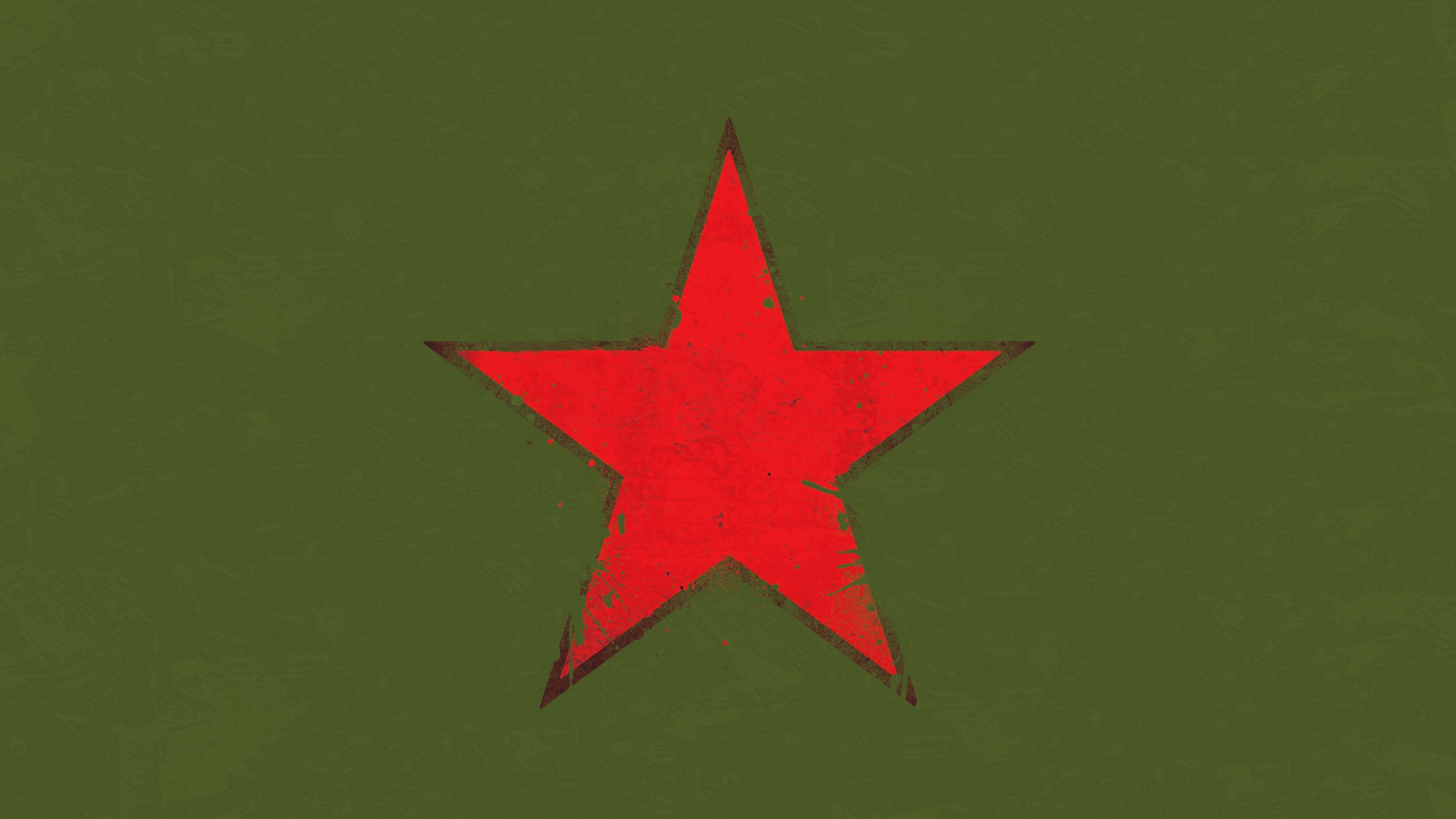 digital Art, CGI, Minimalism, Stars, Red Star, USSR, Army, Splashes, Green Background, Military Wallpaper