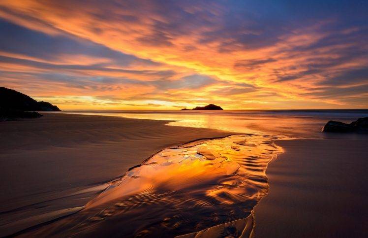 sunset, Beach, Landscape HD Wallpaper Desktop Background
