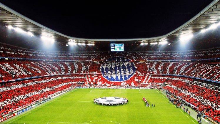 Allianz Arena, Stadium, FC Bayern, Bayern Munchen, Fans, Champions League, Soccer Pitches, Night HD Wallpaper Desktop Background