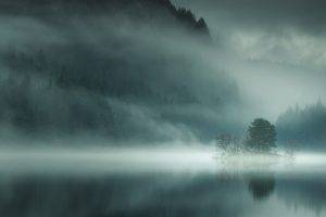 nature, Landscape, Lake, Mist, Mountain, Morning, Forest, Scotland, Trees, Island