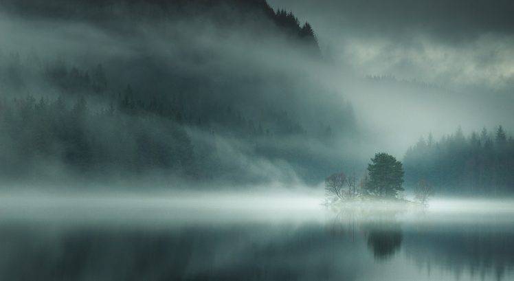 nature, Landscape, Lake, Mist, Mountain, Morning, Forest, Scotland, Trees, Island HD Wallpaper Desktop Background