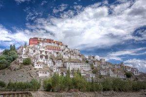 nature, Landscape, Architecture, Building, Clouds, Monastery, India, Hill, Trees, Mountain, Forest, HDR