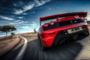 car, Road, Motion Blur, Red Cars, Ferrari, Ferrari F430 Scuderia, Supercars