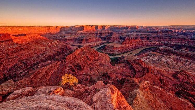 nature, Landscape, Mountain, Rock, Utah, USA, Valley, River, Trees, Sunset, Horizon HD Wallpaper Desktop Background