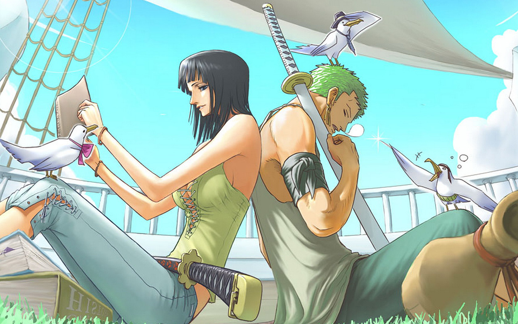 Roronoa Zoro, Nico Robin, One Piece, Seagulls Wallpaper