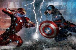 Captain America, Captain America: Civil War, Iron Man, Comics, Marvel Comics, Superhero, Artwork, Concept Art, Lightning