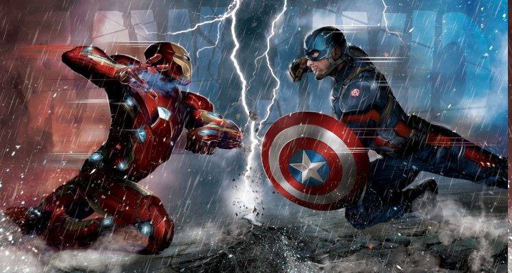 Captain America, Captain America: Civil War, Iron Man, Comics, Marvel Comics, Superhero, Artwork, Concept Art, Lightning HD Wallpaper Desktop Background