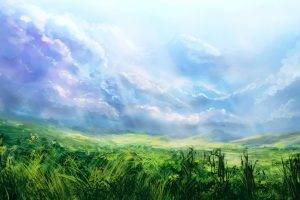 artwork, Nature, Clouds, Sky, Grass
