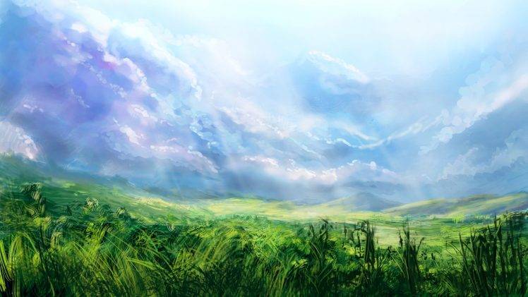 artwork, Nature, Clouds, Sky, Grass HD Wallpaper Desktop Background