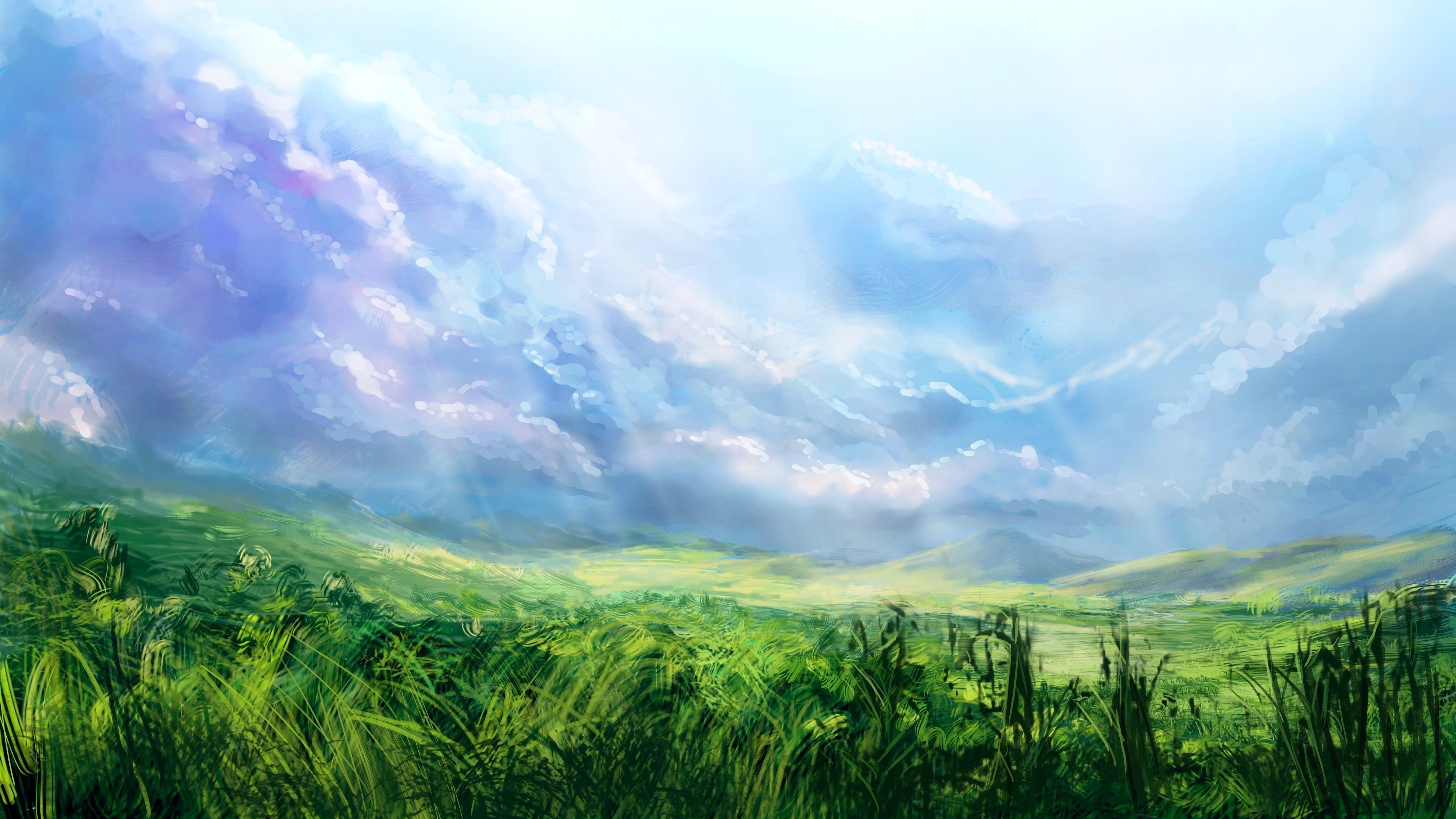 artwork, Nature, Clouds, Sky, Grass Wallpaper