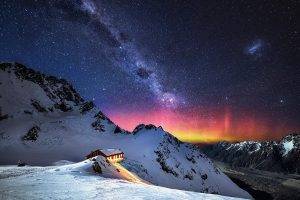 nature, Mountain, Snow, Stars, Milky Way, Landscape