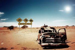 car, Desert, Sand, Rust, Sunlight