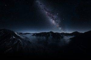 nature, Landscape, Mountain, Starry Night, Milky Way, Galaxy, Mist, Dark, Long Exposure