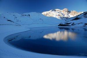 landscape, Lake, Mountain, Snow, Reflection