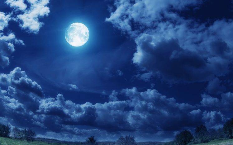 moon, Clouds, Landscape HD Wallpaper Desktop Background