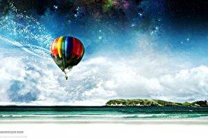 hot Air Balloons, Artwork, Digital Art, Sky, Stars