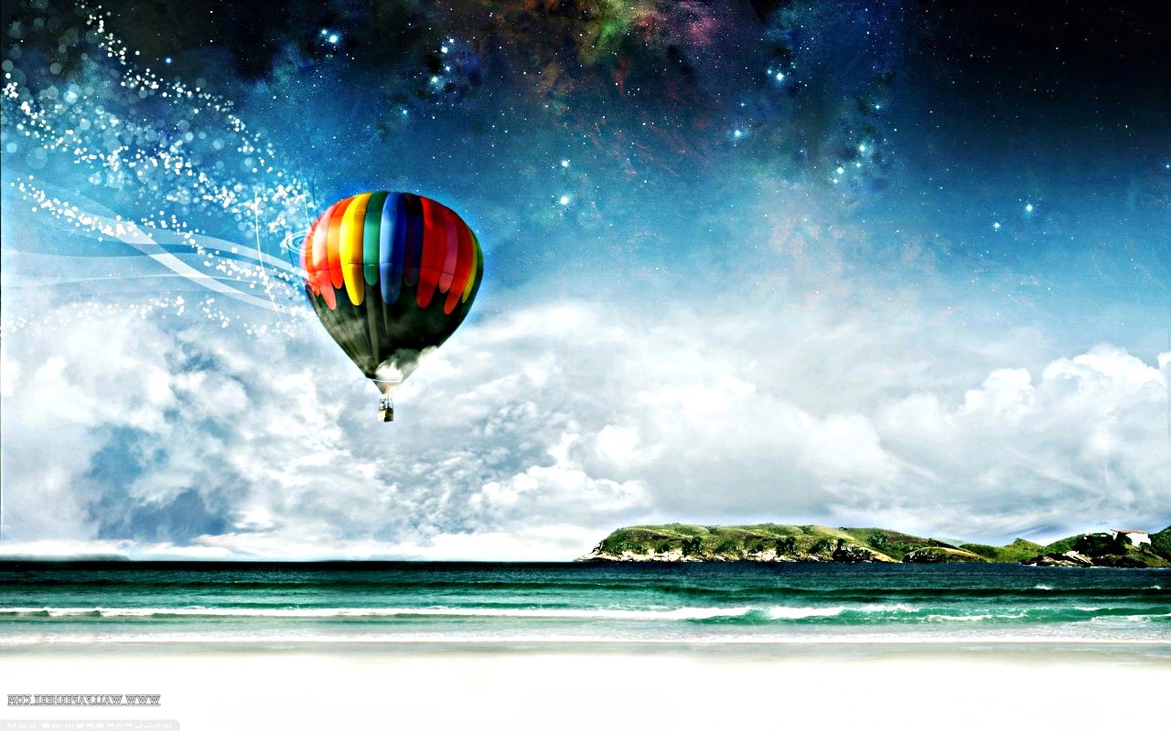 hot Air Balloons, Artwork, Digital Art, Sky, Stars Wallpaper