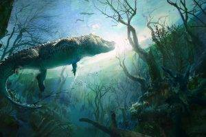 nature, Animals, Digital Art, Underwater, Crocodiles, Plants, Branch, Painting, UFO