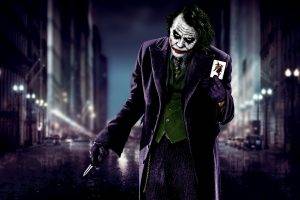 Joker, Batman, The Dark Knight, Heath Ledger, Movies, Knife, City, Blurred, Cards, MessenjahMatt