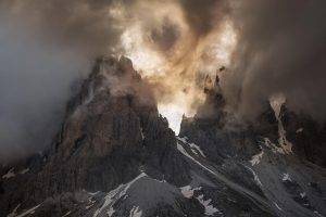 nature, Landscape, Mountain, Clouds, Spring, Dolomites (mountains), Italy, Sunlight, Summit