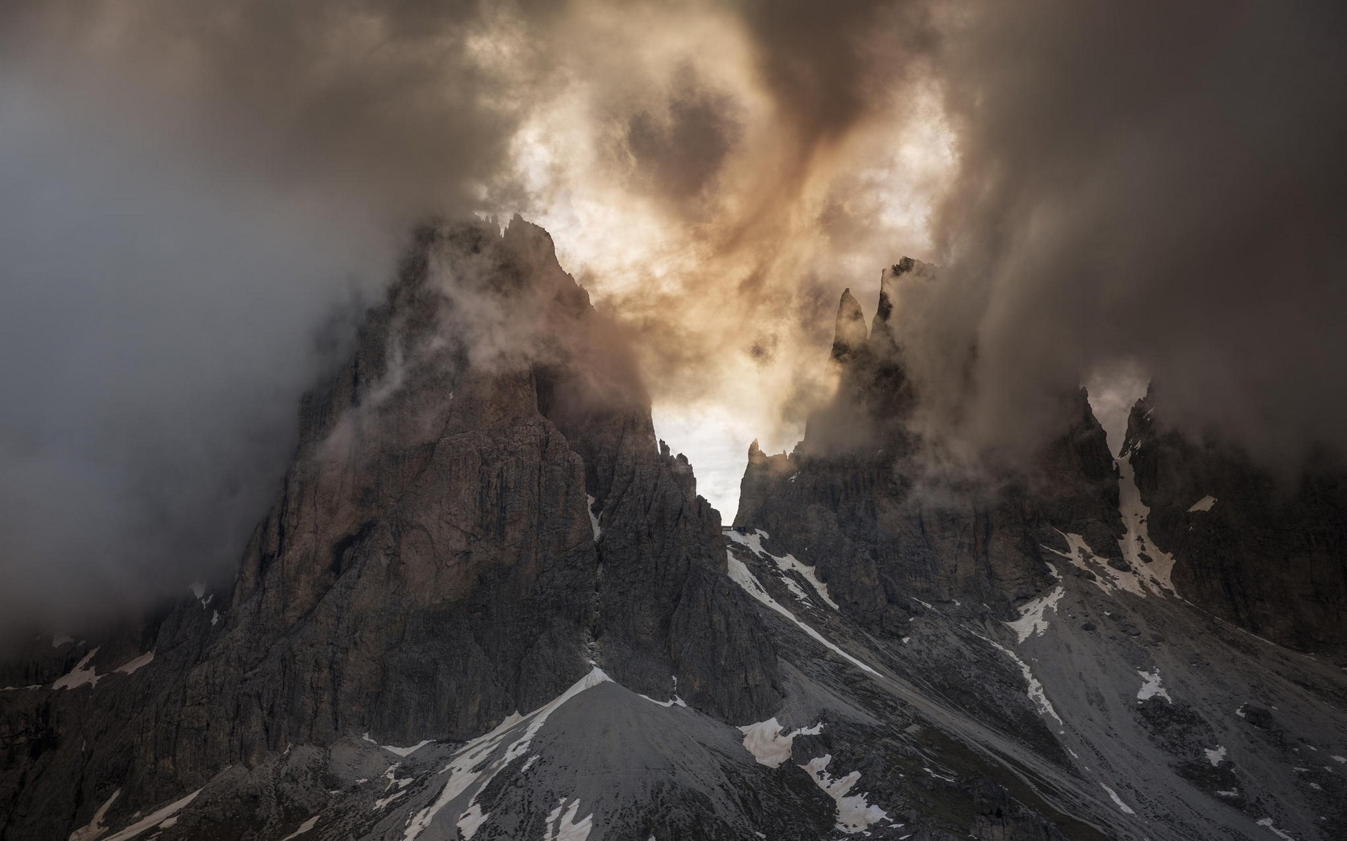 nature, Landscape, Mountain, Clouds, Spring, Dolomites (mountains), Italy, Sunlight, Summit Wallpaper
