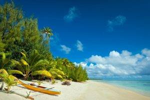 beach, Island, Nature, Tropical, White, Sand, Palm Trees, Boat, Landscape, Sea, Summer, Clouds, Vacations