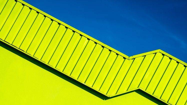 abstract, Architecture, Modern, Rooftops, Sky, Clear Sky, Blue, Yellow, Shadow, Minimalism HD Wallpaper Desktop Background