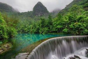 nature, Landscape, Trees, Forest, China, Lake, Waterfall, Stones, Mountain, Mist, Jungles, Long Exposure, Reflection