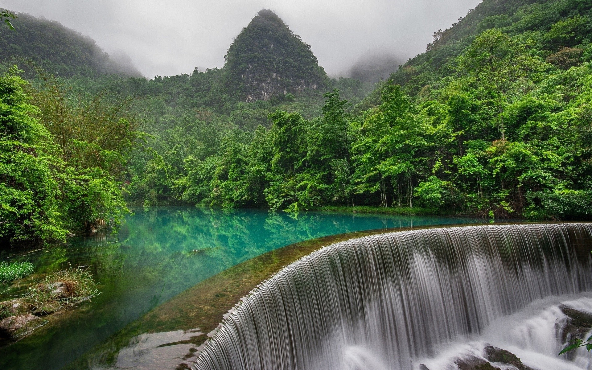 nature, Landscape, Trees, Forest, China, Lake, Waterfall, Stones, Mountain, Mist, Jungles, Long Exposure, Reflection Wallpaper